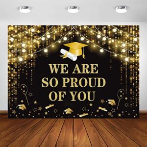 avezano graduation party backdrop blak and gold graduation party decorations proud of you congrats grad 2023 photoshoot background banner supplies (7x5ft)
