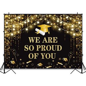 Avezano Graduation Party Backdrop Blak and Gold Graduation Party Decorations Proud of You Congrats Grad 2023 Photoshoot Background Banner Supplies (7x5ft)