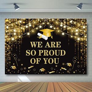 Avezano Graduation Party Backdrop Blak and Gold Graduation Party Decorations Proud of You Congrats Grad 2023 Photoshoot Background Banner Supplies (7x5ft)