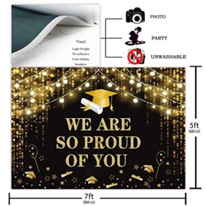 Avezano Graduation Party Backdrop Blak and Gold Graduation Party Decorations Proud of You Congrats Grad 2023 Photoshoot Background Banner Supplies (7x5ft)