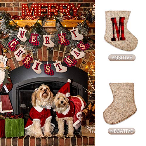 HALLO Merry Christmas Burlap Banner-Sock Shaped Christmas Decoration,Outdoor Indoor Hanging Decor,Rustic Christmas Decorations for Mantle Fireplace,Xmas Party Supplies Decoration