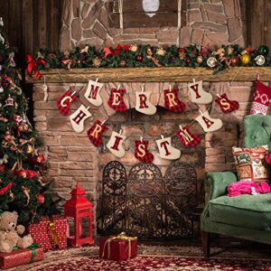 HALLO Merry Christmas Burlap Banner-Sock Shaped Christmas Decoration,Outdoor Indoor Hanging Decor,Rustic Christmas Decorations for Mantle Fireplace,Xmas Party Supplies Decoration