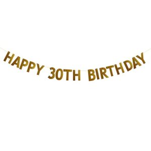 happy 30th birthday banner for 30th birthday party decorations pre-strung no assembly required gold glitter paper garlands backdrops letters gold betteryanzi