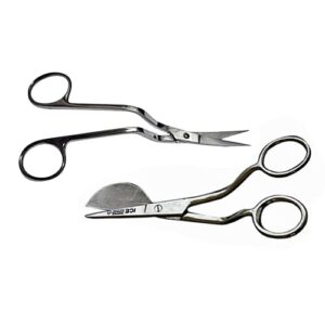 6 inch stainless steel applique duckbill scissors blade with offset handle & 6 inch machine embroidery double curved scissors bundle