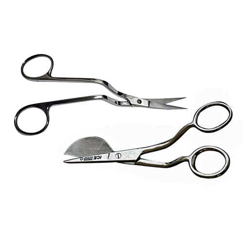 6 Inch Stainless Steel Applique Duckbill Scissors Blade with Offset Handle & 6 Inch Machine Embroidery Double Curved Scissors Bundle