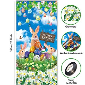 2023 Happy Easter Eggs Bunny Door Banner 3x6ft Spring Sky Grassland Flower Door Cover Banner Child Baby Shower Party Outdoor Yard Porch Sign Decoration