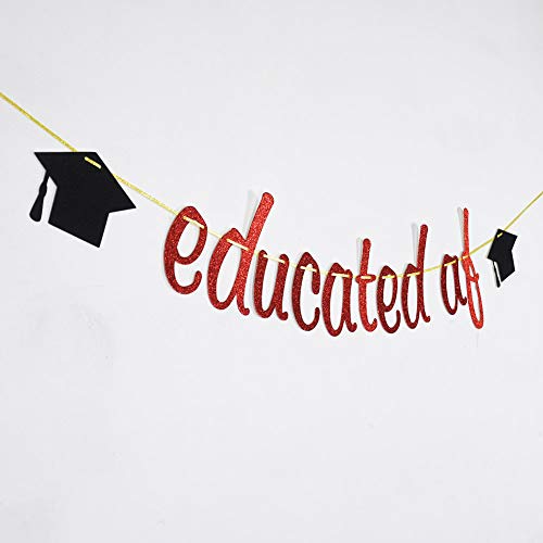 Educated AF Banner, Graduation 2022 Party Decorations, Congrats Grad Bunting Sign, Red Glitter