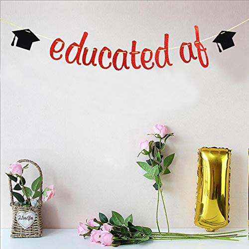 Educated AF Banner, Graduation 2022 Party Decorations, Congrats Grad Bunting Sign, Red Glitter