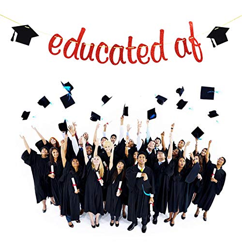 Educated AF Banner, Graduation 2022 Party Decorations, Congrats Grad Bunting Sign, Red Glitter