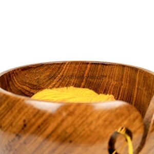 Nagina International Dark Rich Deep Wood Crafted Premium Polished Yarn Storage Bowl with Spiral Yarn Dispenser