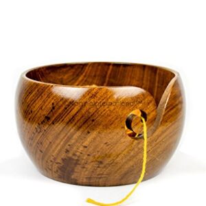 Nagina International Dark Rich Deep Wood Crafted Premium Polished Yarn Storage Bowl with Spiral Yarn Dispenser