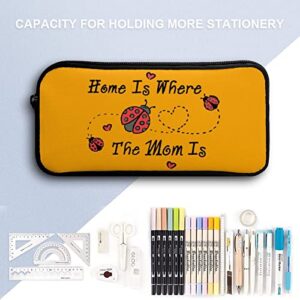 Ladybird Home is Where The Mom is Teen Adult Pencil Case Large Capacity Pen Pencil Bag Durable Storage Pouch