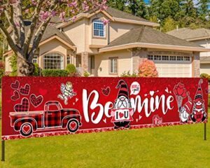happy valentine day banner decoration-red buffalo gnome yard sign banner,be mine love bling banner for xoxo valentine decoration