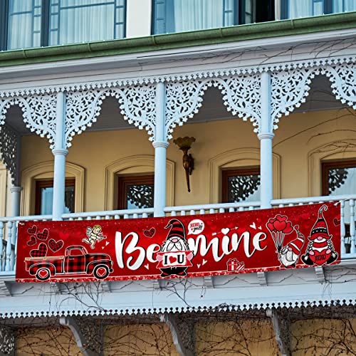 Happy Valentine Day Banner Decoration-Red Buffalo Gnome Yard Sign Banner,Be Mine Love Bling Banner for XOXO Valentine Decoration