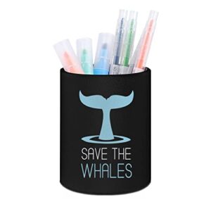 Save The Whales Round PU Leather Pen Holder Desk Organizer Storage Container Pencil Container Brush Scissor Box