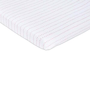 petit dreams pack n play mini-crib sheet jersey knit cotton for baby girl flexible fit for standard mini-crib mattresses, dotted stripes, pink