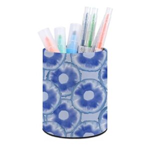 blue pineapple ring pattern round pu leather pen holder desk organizer storage container pencil container brush scissor box