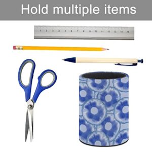 Blue Pineapple Ring Pattern Round PU Leather Pen Holder Desk Organizer Storage Container Pencil Container Brush Scissor Box