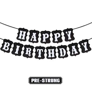 lingteer happy birthday black and white bunting banner decorations birthday party photo prop decorations sign.