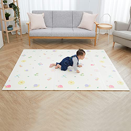 Teamson Kids Fantasy Fields - Safari Animal and Garden Insects Baby Crawling Play Mat -Blue/White