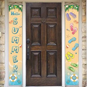 hello summer porch banner flip flops beach themed seasonal holiday party farmhouse front door sign wall hanging decoration