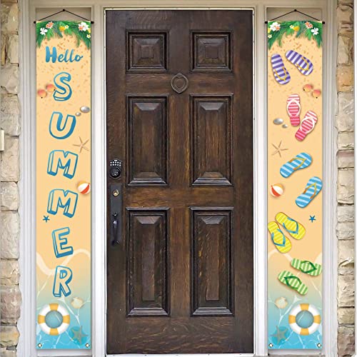 Hello Summer Porch Banner Flip Flops Beach Themed Seasonal Holiday Party Farmhouse Front Door Sign Wall Hanging Decoration