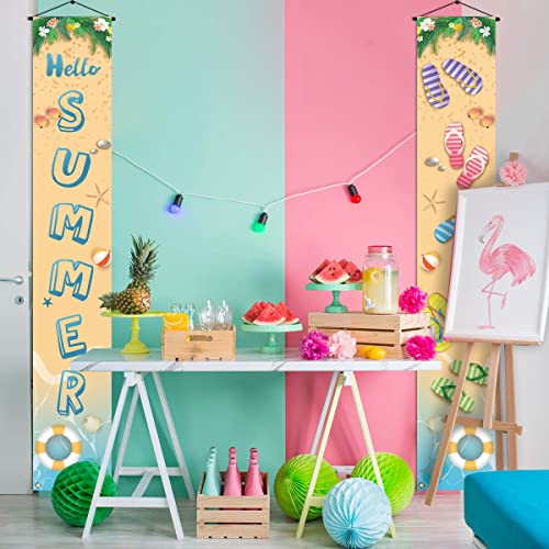 Hello Summer Porch Banner Flip Flops Beach Themed Seasonal Holiday Party Farmhouse Front Door Sign Wall Hanging Decoration