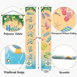 Hello Summer Porch Banner Flip Flops Beach Themed Seasonal Holiday Party Farmhouse Front Door Sign Wall Hanging Decoration