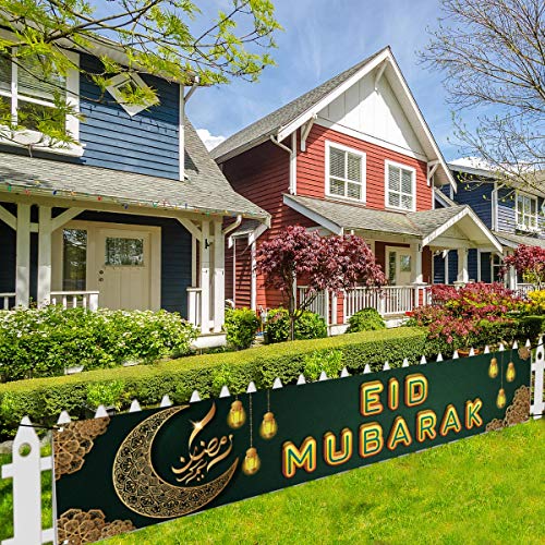 Large Eid Mubarak Banner for Fence Islamic Eid Festival Celebration Decoration Backdrop Muslim Ramadan Party Decor and Suppliesl for Home