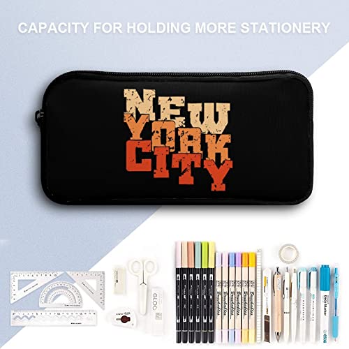 Retro New York City Teen Adult Pencil Case Large Capacity Pen Pencil Bag Durable Storage Pouch