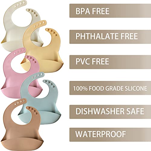 Mubobiee Silicone Bibs for Babies, Set of 3 Feeding bibs BPA Free Adjustable Waterproof Soft, Unisex Baby Bibs for Babies & Toddlers (Citro/Umber/Beige)