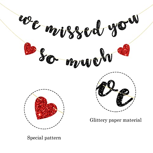 Talorine We Missed You So Much Banner, Welcome Back, Family Party, Military Army Deployment Returning Homecoming Party Decorations (Black Glitter)