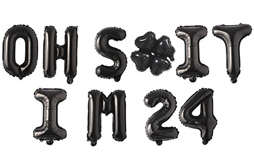 Oh I’m 24! Latex Balloons 16 Inch Black Hallo Twenty Five Cheers to 24 Years Old Theme Decor for Man Woman Happy 24th Birthday Party Photo Studio Prop Flag Decorations Favors Supplies