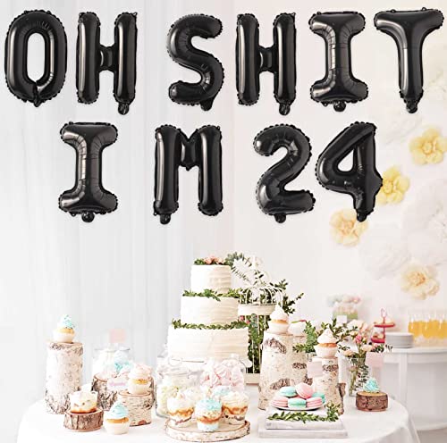 Oh I’m 24! Latex Balloons 16 Inch Black Hallo Twenty Five Cheers to 24 Years Old Theme Decor for Man Woman Happy 24th Birthday Party Photo Studio Prop Flag Decorations Favors Supplies