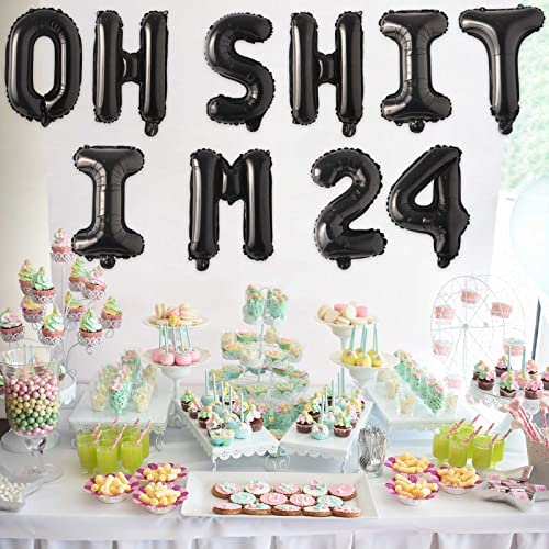 Oh I’m 24! Latex Balloons 16 Inch Black Hallo Twenty Five Cheers to 24 Years Old Theme Decor for Man Woman Happy 24th Birthday Party Photo Studio Prop Flag Decorations Favors Supplies