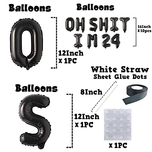 Oh I’m 24! Latex Balloons 16 Inch Black Hallo Twenty Five Cheers to 24 Years Old Theme Decor for Man Woman Happy 24th Birthday Party Photo Studio Prop Flag Decorations Favors Supplies