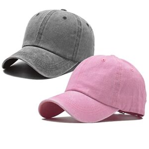 wahsed-cotton baseball-hats toddler baby-boys-girls – sun protection infant child hats fit for 2-8years (grey + pink 2pieces, 52cm fit for 2-8 years)