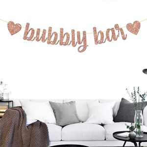 Rose Gold Glitter Bubbly Bar Banner, Bachelorette Party Decorations, Birthday, Wedding, Engagement Party Supplies