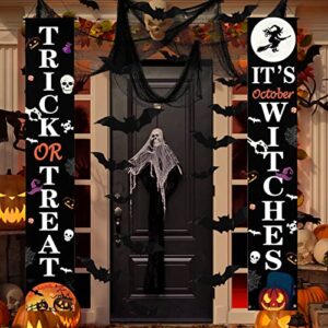 21 pcs halloween decorations outdoor set – 3 pcs creepy cloth, 16 pcs 3d bats halloween wall stickers, 2 pcs trick or treat & it’s october witches front porch banners for halloween porch decor
