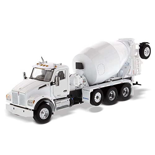 Diecast Masters Kenworth T880 SFFA Concrete Mixer Truck - Pearl White | Tandem with Lift Axle and McNeilus Bridgemaster Mixer | 1:50 Scale Model Semi Trucks | Diecast Model 71081