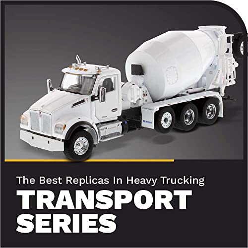 Diecast Masters Kenworth T880 SFFA Concrete Mixer Truck - Pearl White | Tandem with Lift Axle and McNeilus Bridgemaster Mixer | 1:50 Scale Model Semi Trucks | Diecast Model 71081