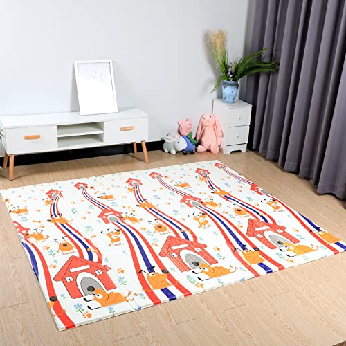 BabeLab Foldable Baby Play Mat - Large Double-Sided Reversible Folding Portable Waterproof Crawling Activity Foam Playmat (Colorful Doggie)