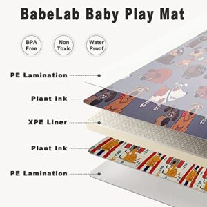 BabeLab Foldable Baby Play Mat - Large Double-Sided Reversible Folding Portable Waterproof Crawling Activity Foam Playmat (Colorful Doggie)