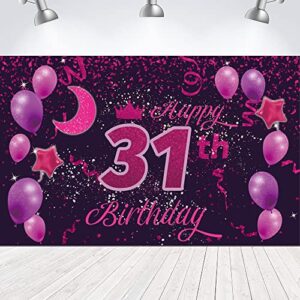sweet happy 31th birthday backdrop banner poster 31 birthday party decorations 31th birthday party supplies 31th photo background for girls,boys,women,men – pink purple 72.8 x 43.3 inch