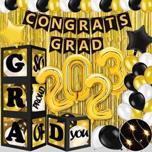 graduation party decorations 2023, gold graduation decorations class of 2023 with boxes, balloons, banner, large congrats grad party supplies, grad decorations for senior high school college(gold)