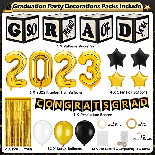 Graduation Party Decorations 2023, Gold Graduation Decorations Class of 2023 with Boxes, Balloons, Banner, Large Congrats Grad Party Supplies, Grad Decorations for Senior High School College(Gold)