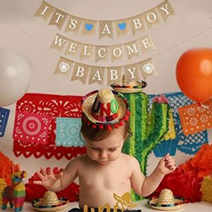 MEEDEE Welcome Baby Banner It's A Boy Banner Burlap Baby Shower Banner For Baby Shower Decorations Rustic Baby Shower Banner Hanging Bunting For Safari Baby Shower Decorations, 3 Pieces