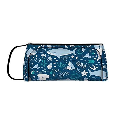 Nicokee Blue Sharks Pencil Case Sea Animals Underwater Ocean Marine Pencil Pouch Cosmetic Bag for School Office Travel