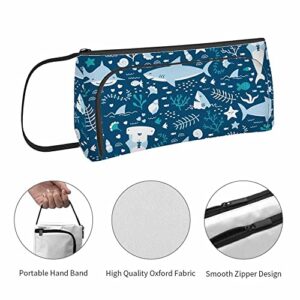 Nicokee Blue Sharks Pencil Case Sea Animals Underwater Ocean Marine Pencil Pouch Cosmetic Bag for School Office Travel