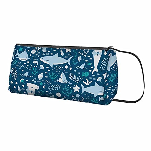 Nicokee Blue Sharks Pencil Case Sea Animals Underwater Ocean Marine Pencil Pouch Cosmetic Bag for School Office Travel